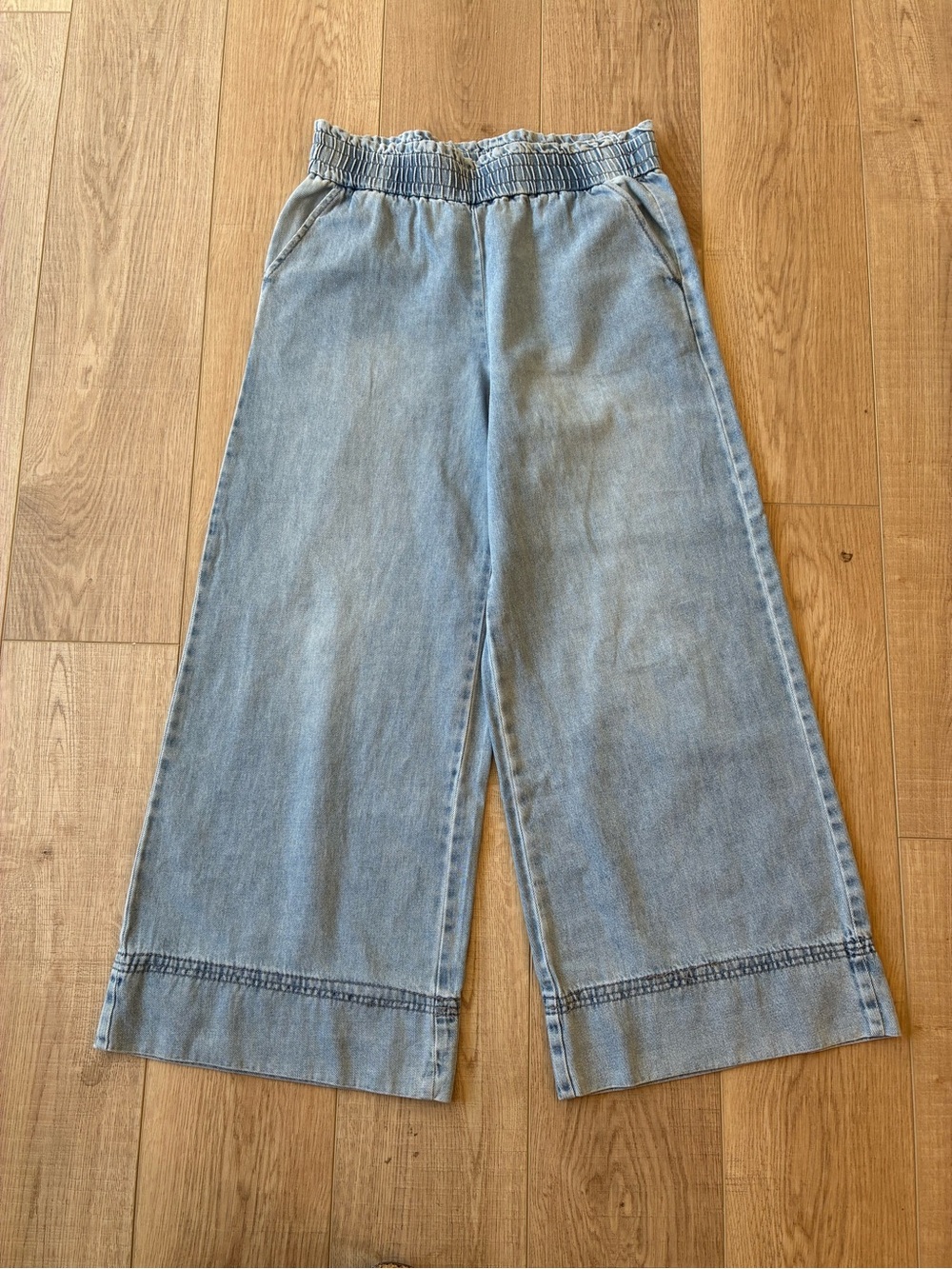 Kensie jeans wide leg crop Light Blue Denim Jeans with Elastic Waist pockets med